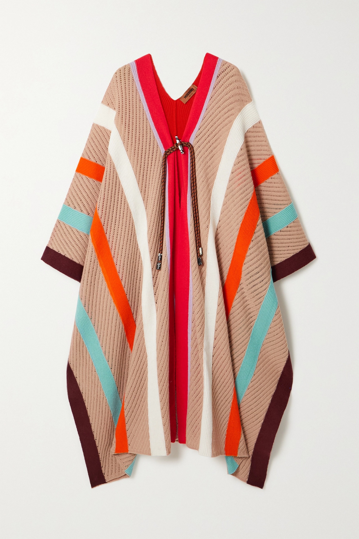 Striped ribbed wool cape - 1