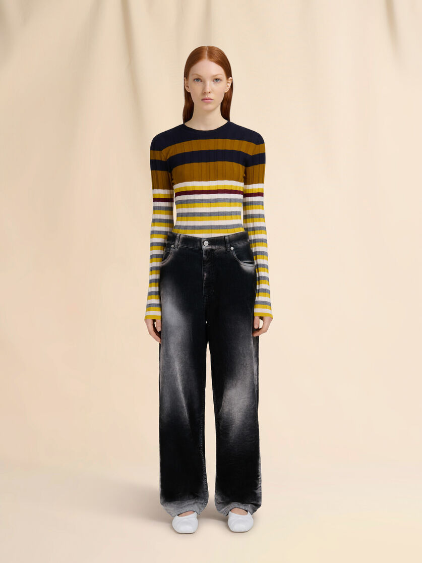 BLACK FLOCKED DENIM JEANS - 2