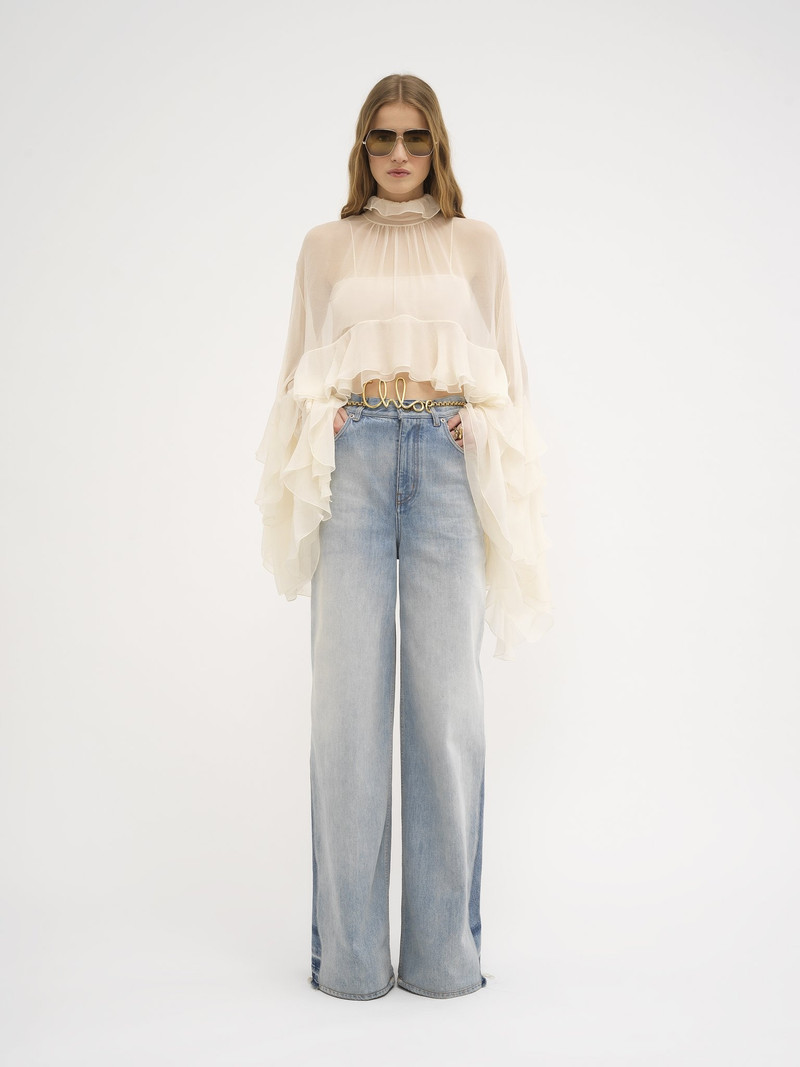 HIGH-LOW RUFFLE TOP IN SILK MOUSSELINE 3
