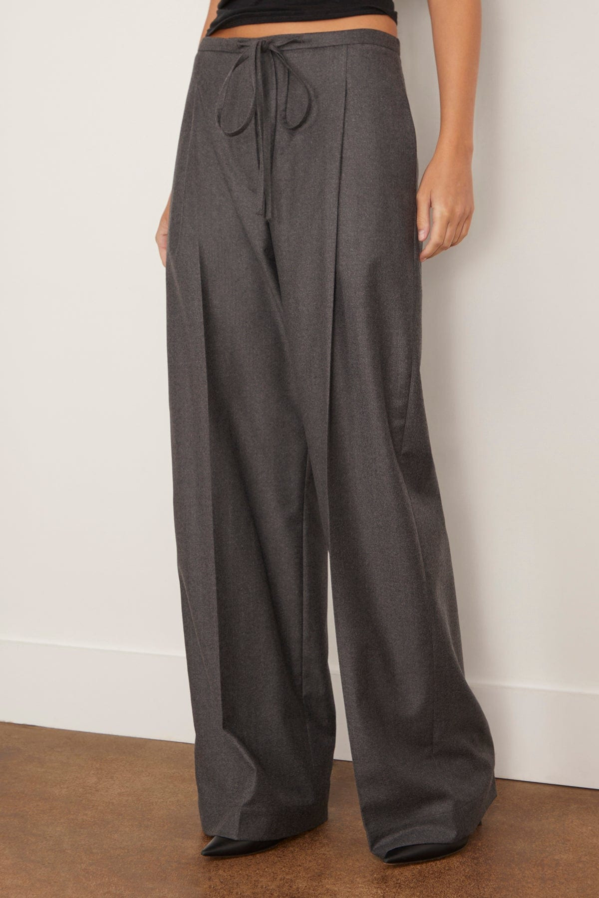 Relaxed Soft Wool Trousers in Dark Grey Melange - 3