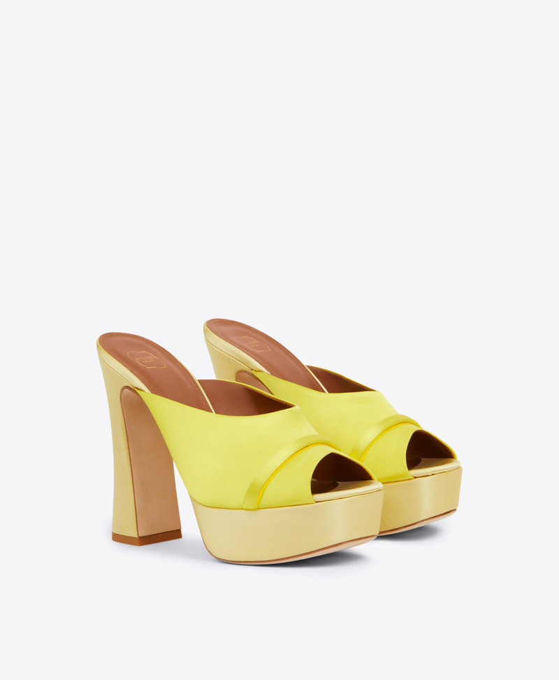 Yasmin 125 - Yellow Satin Block Mules 3