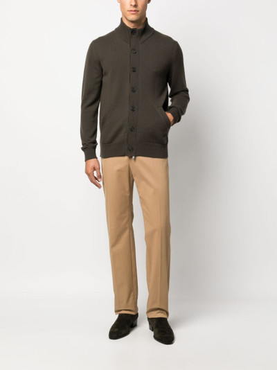Brioni leather-trimmed cashmere cardigan outlook