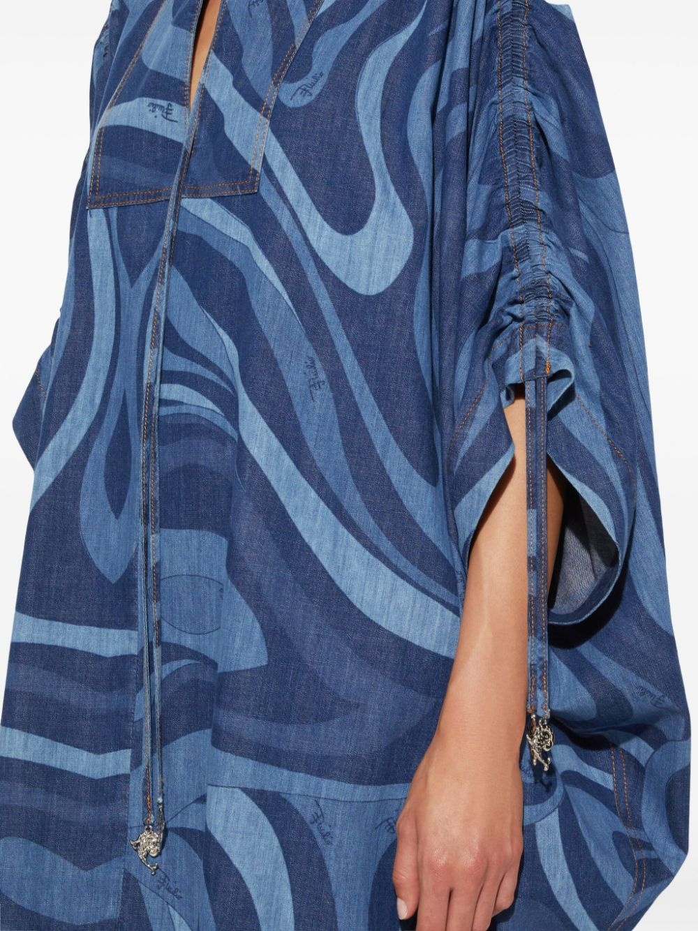Marmo-print denim kaftan dress - 5