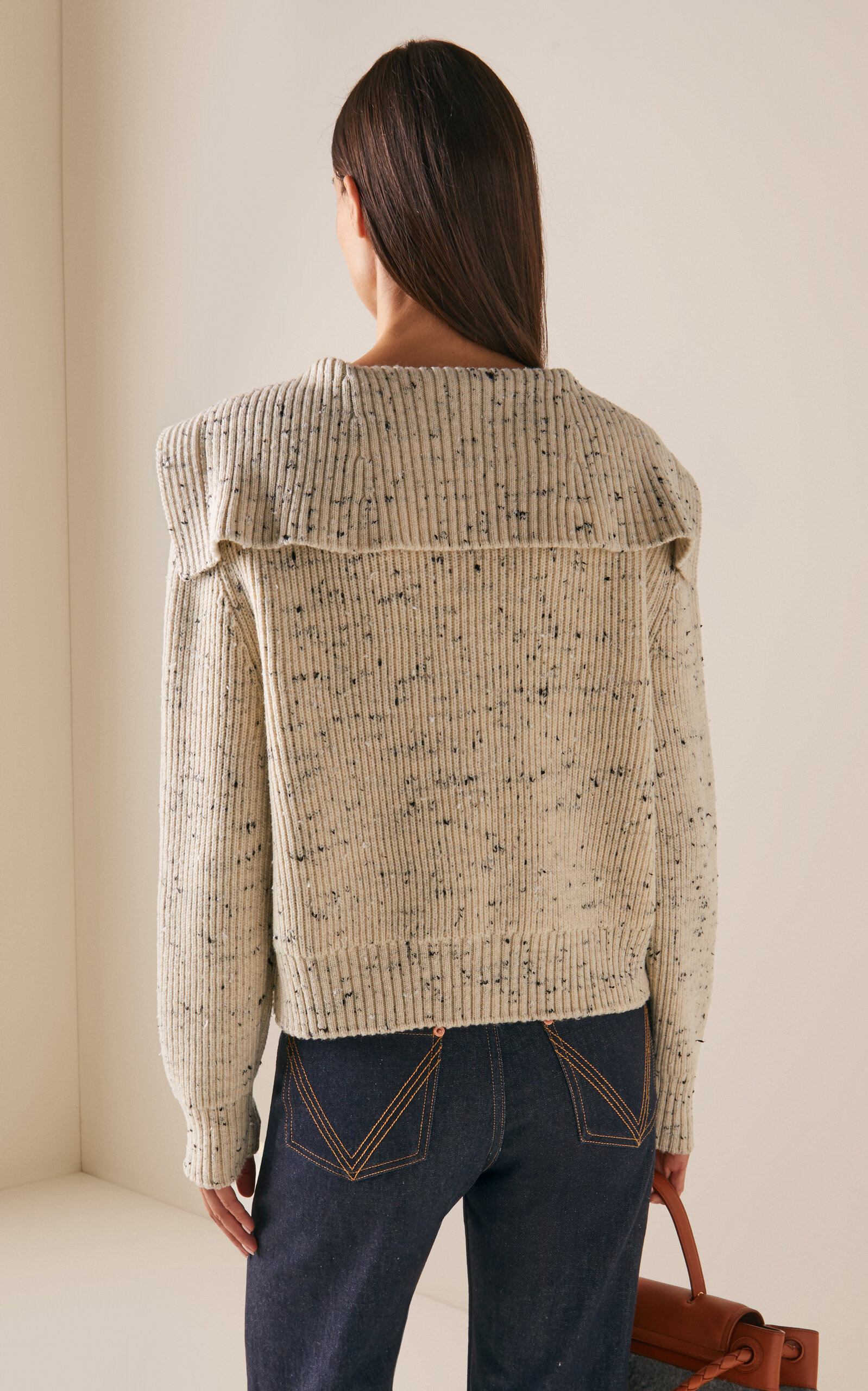Knot-Detailed Ribbed Wool Cardigan ivory - 4
