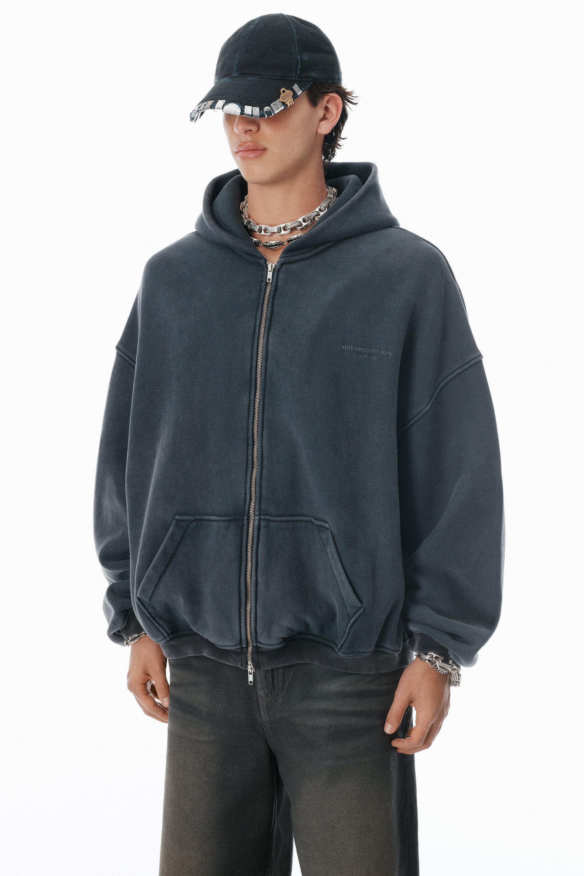 Black Cotton Logo Zip-Up Hoodie - 3