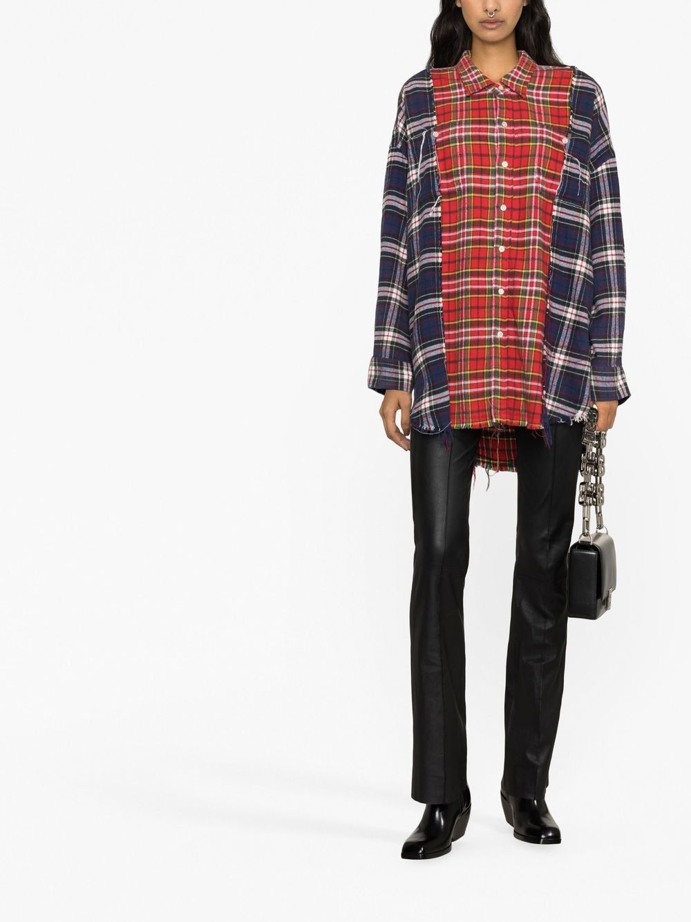 plaid-check raw-cut shirt - 2