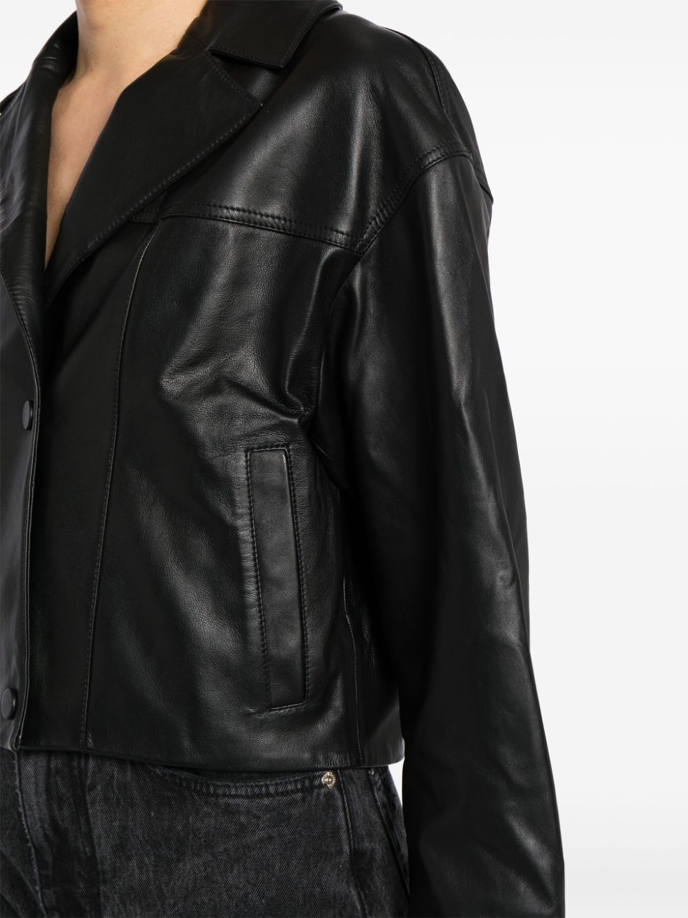 cropped leather jacket - 5
