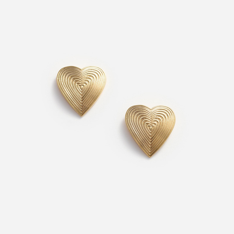 Gold Heart Ridged Earrings - 1