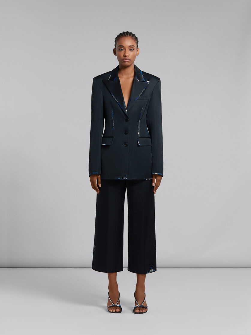 BLACK DUCHESSE SATIN JACKET WITH BEAD MENDING - 2