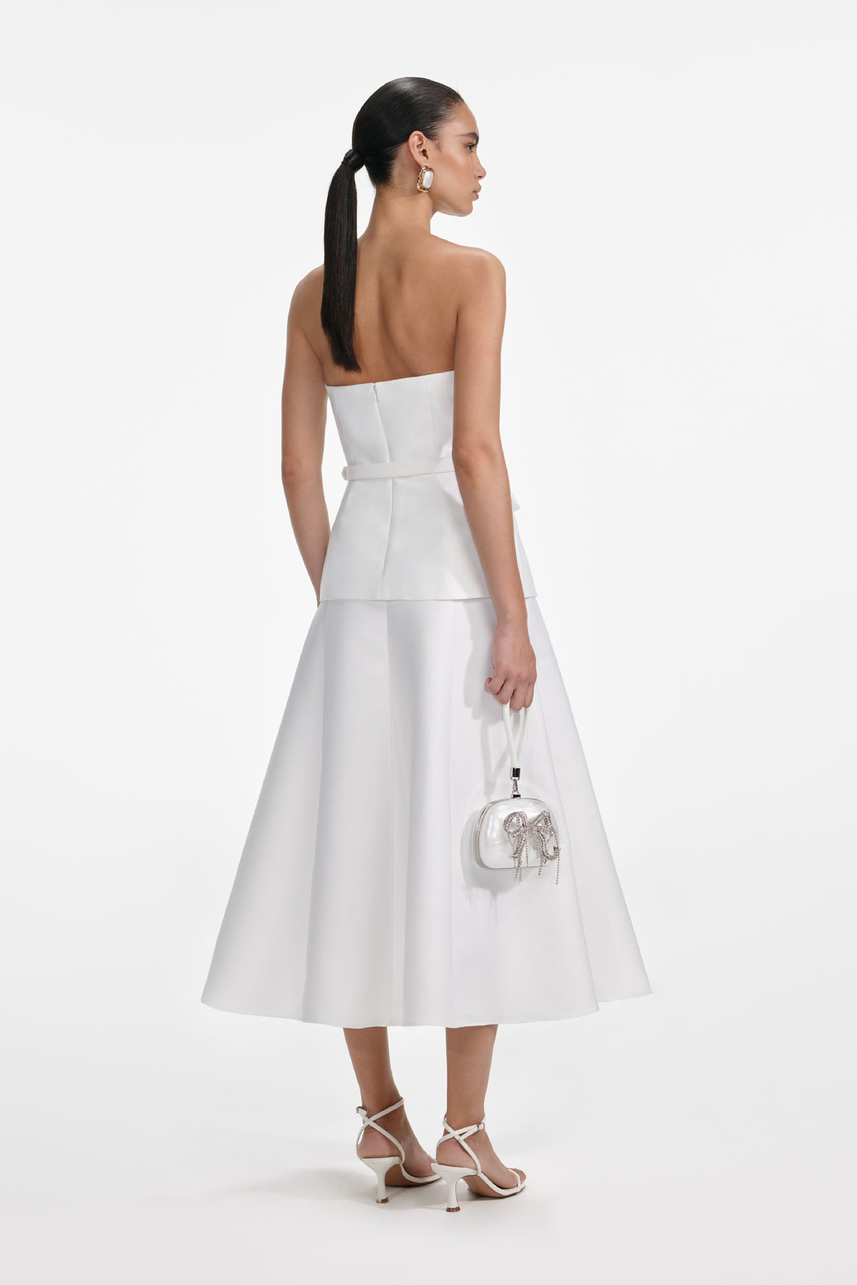 WHITE TAFFETA BANDEAU MIDI DRESS - 3