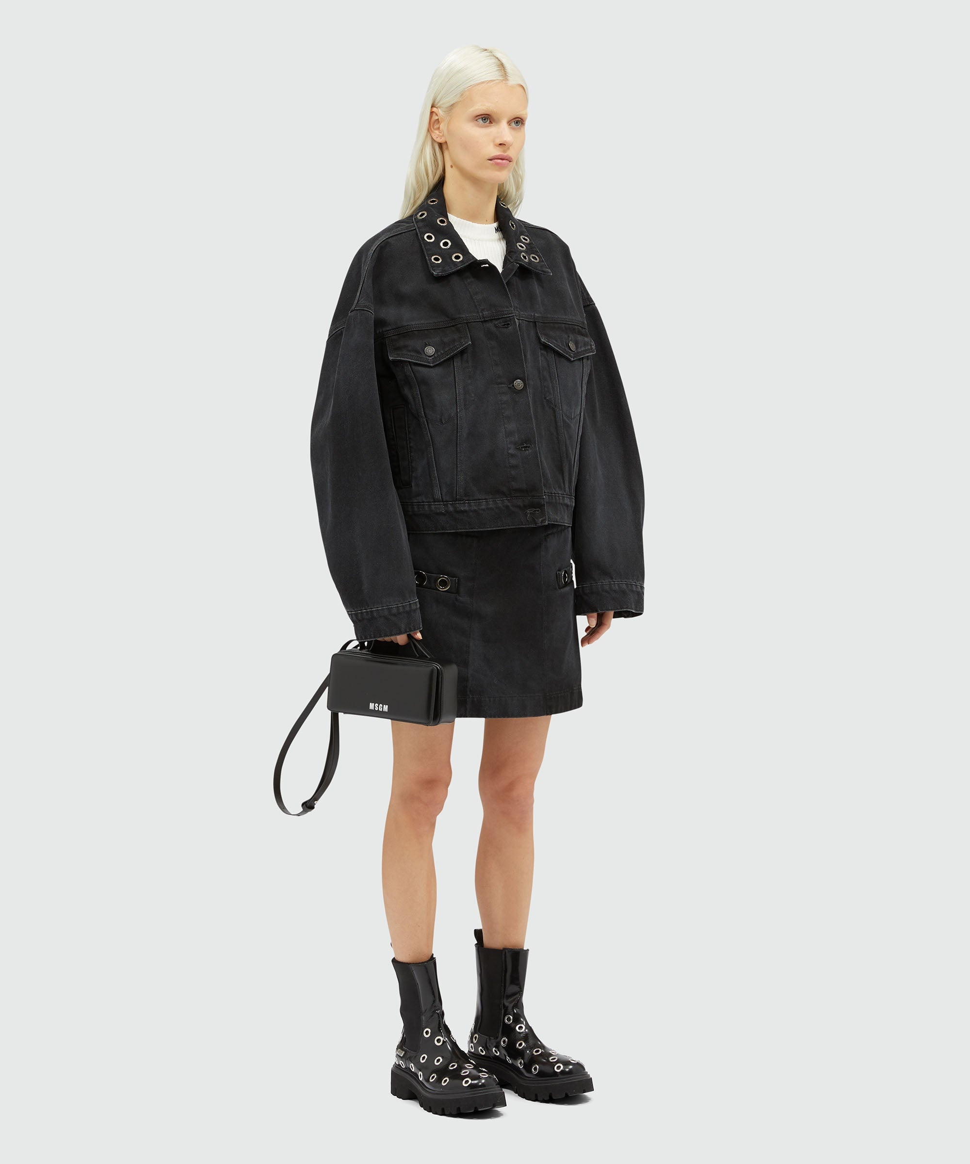 Pre-washed effect denim jacket with studs - 4