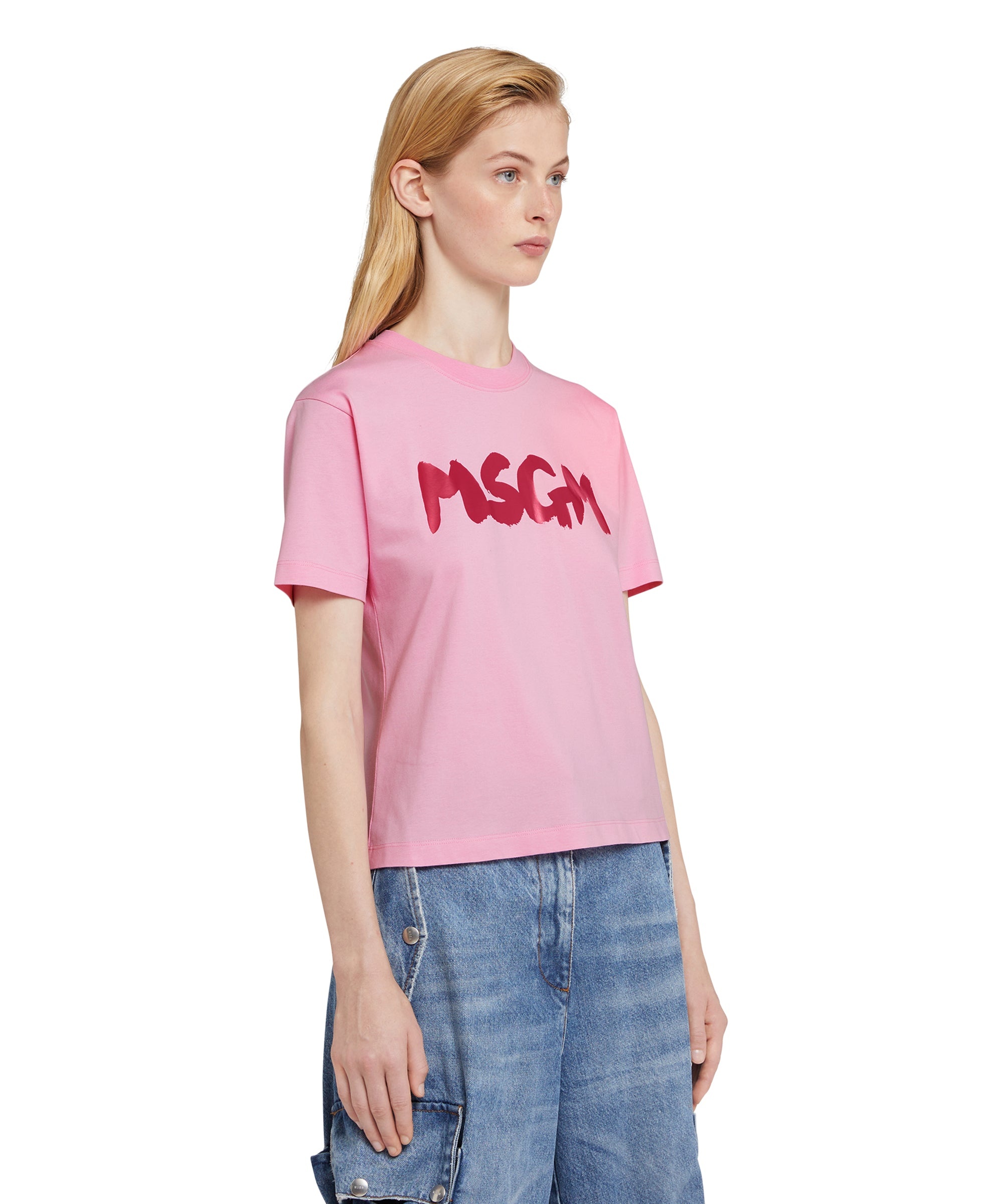 Cotton crewneck t-shirt with new MSGM brushed logo - 4