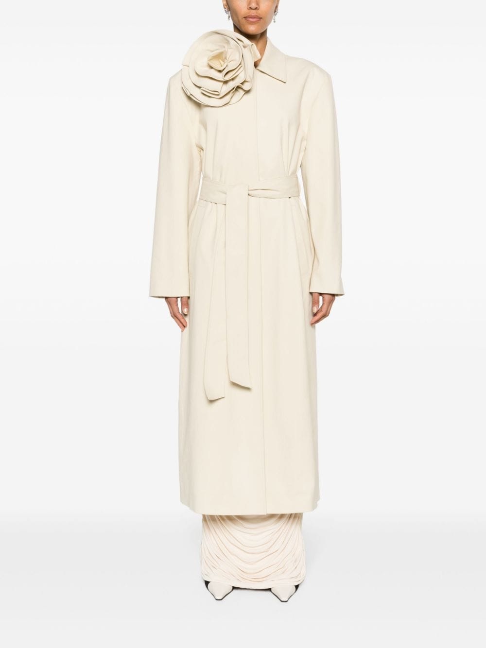 floral-appliquÃ© belted trench coat - 2