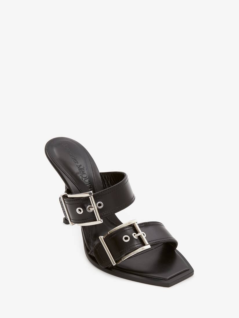 Alexander McQueen Double Buckle Punk Mule in Black/silver