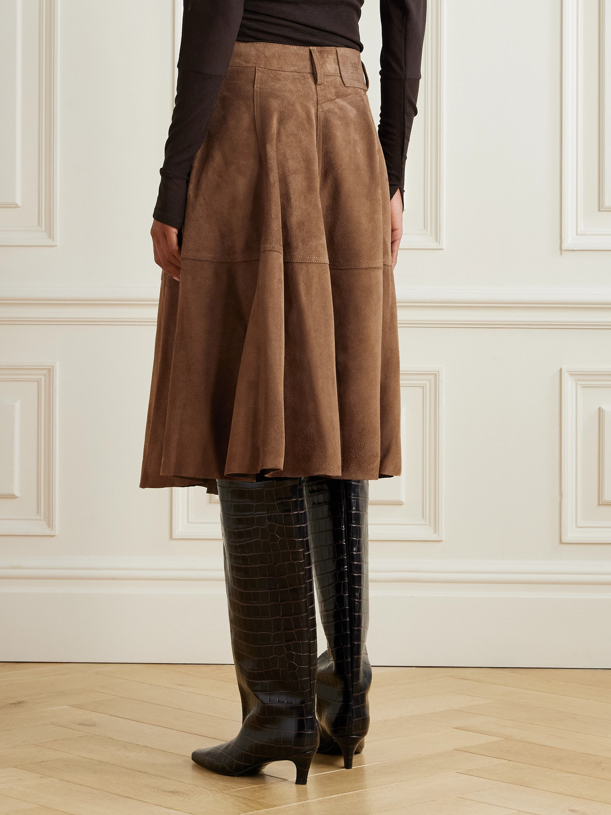 Paneled Suede Midi Skirt - 3