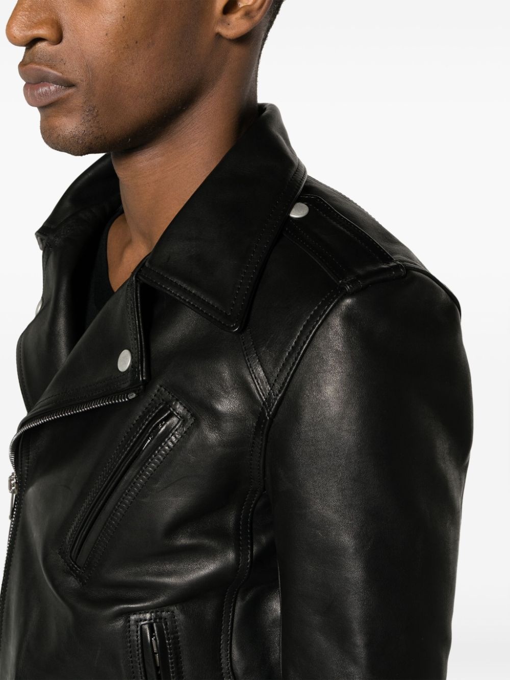 notched-lapels leather jacket - 5