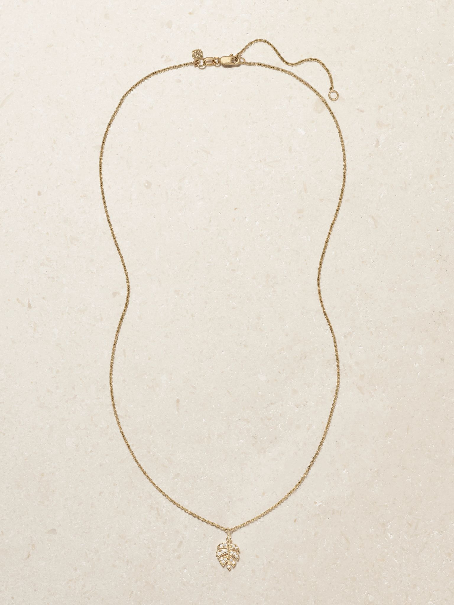 Small Monstera Leaf 14-karat gold diamond necklace Gold - 4
