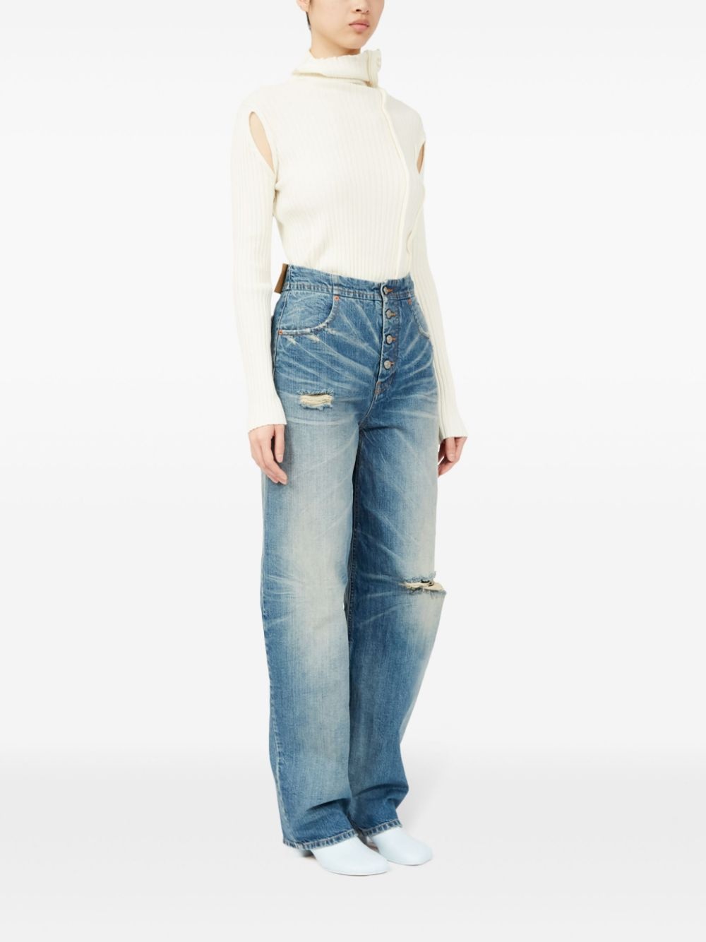 distressed straight jeans - 3