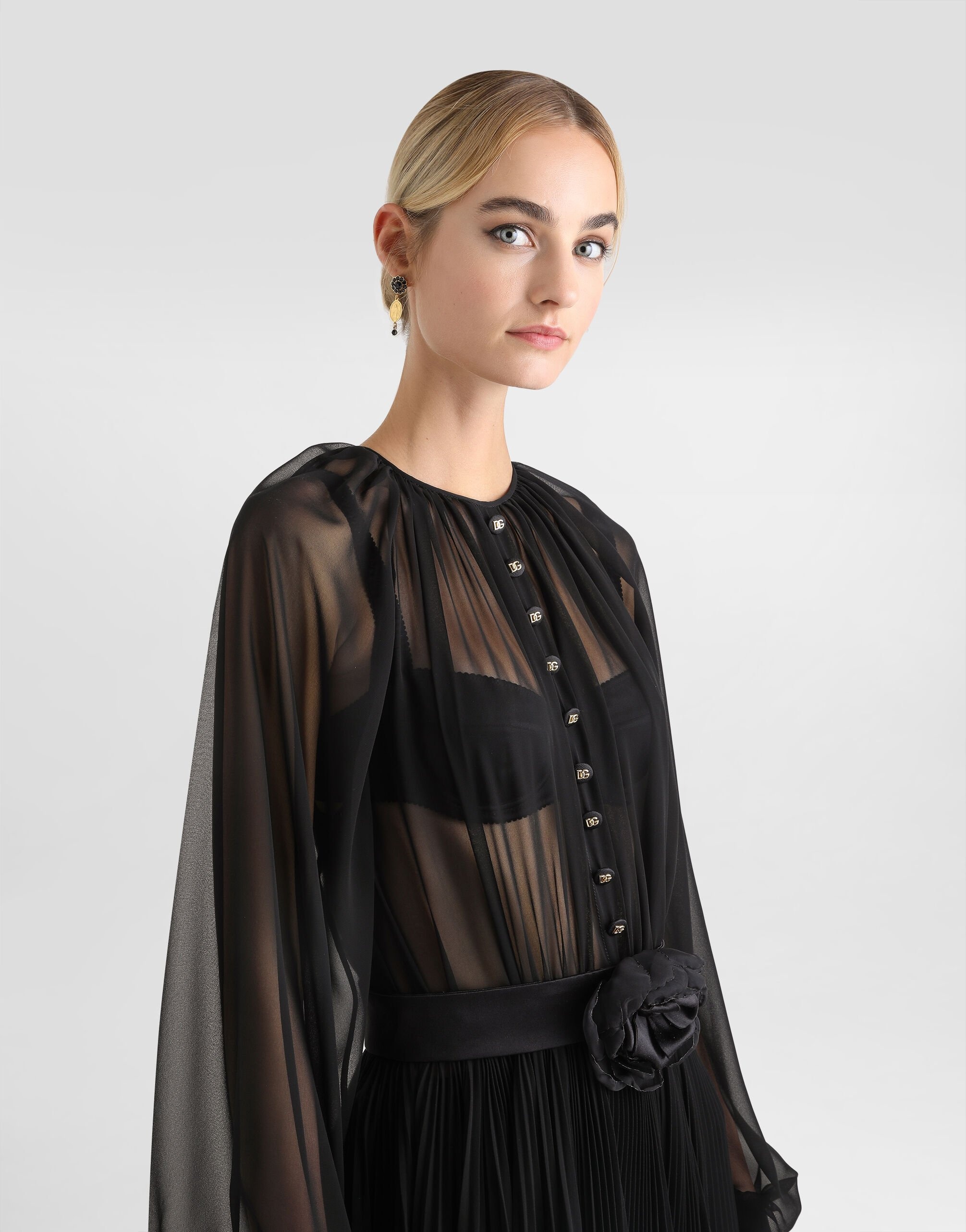 Calf-length babydoll dress with pleated skirt - 5