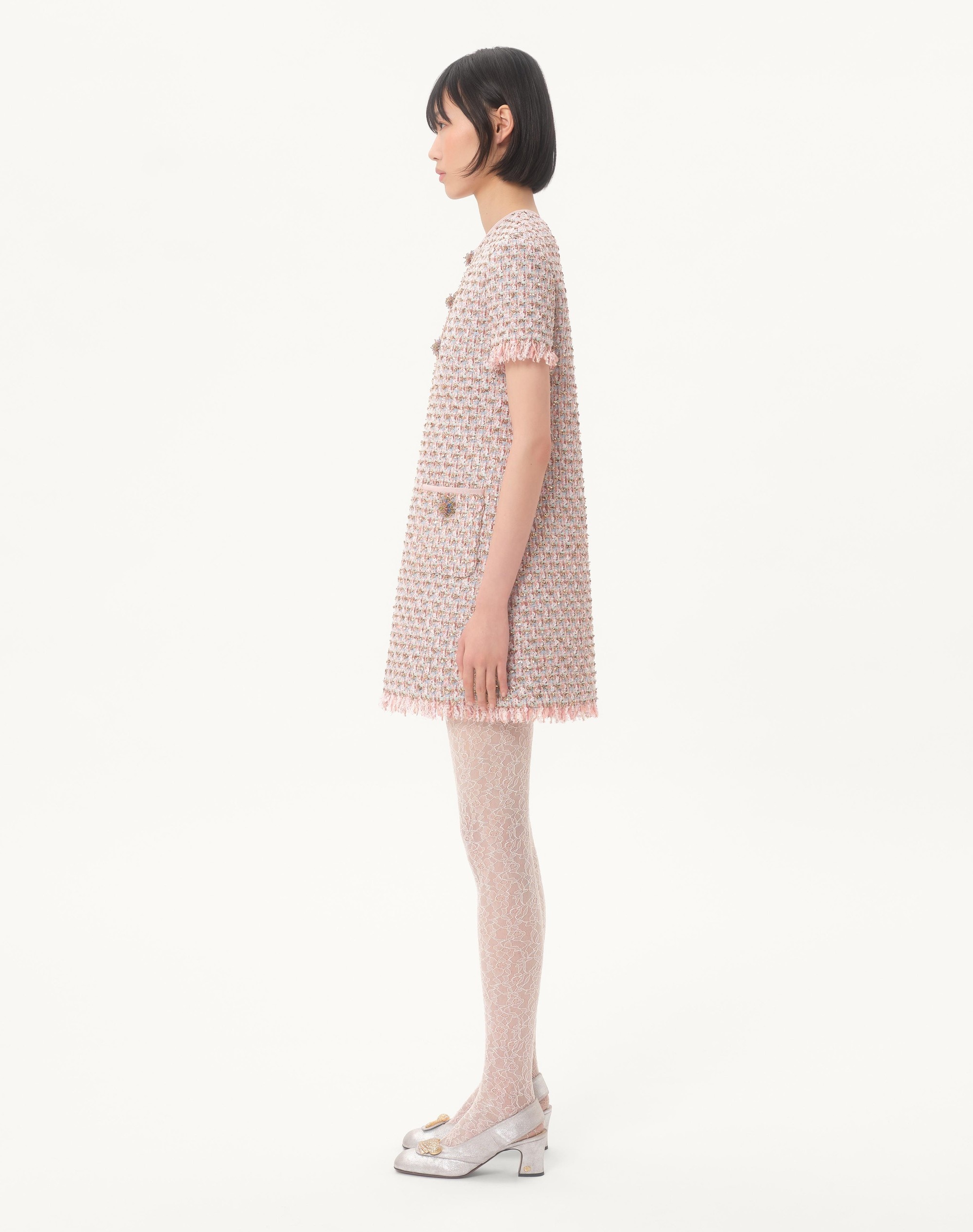EMBROIDERED RIBBON TWEED SHORT DRESS - 6