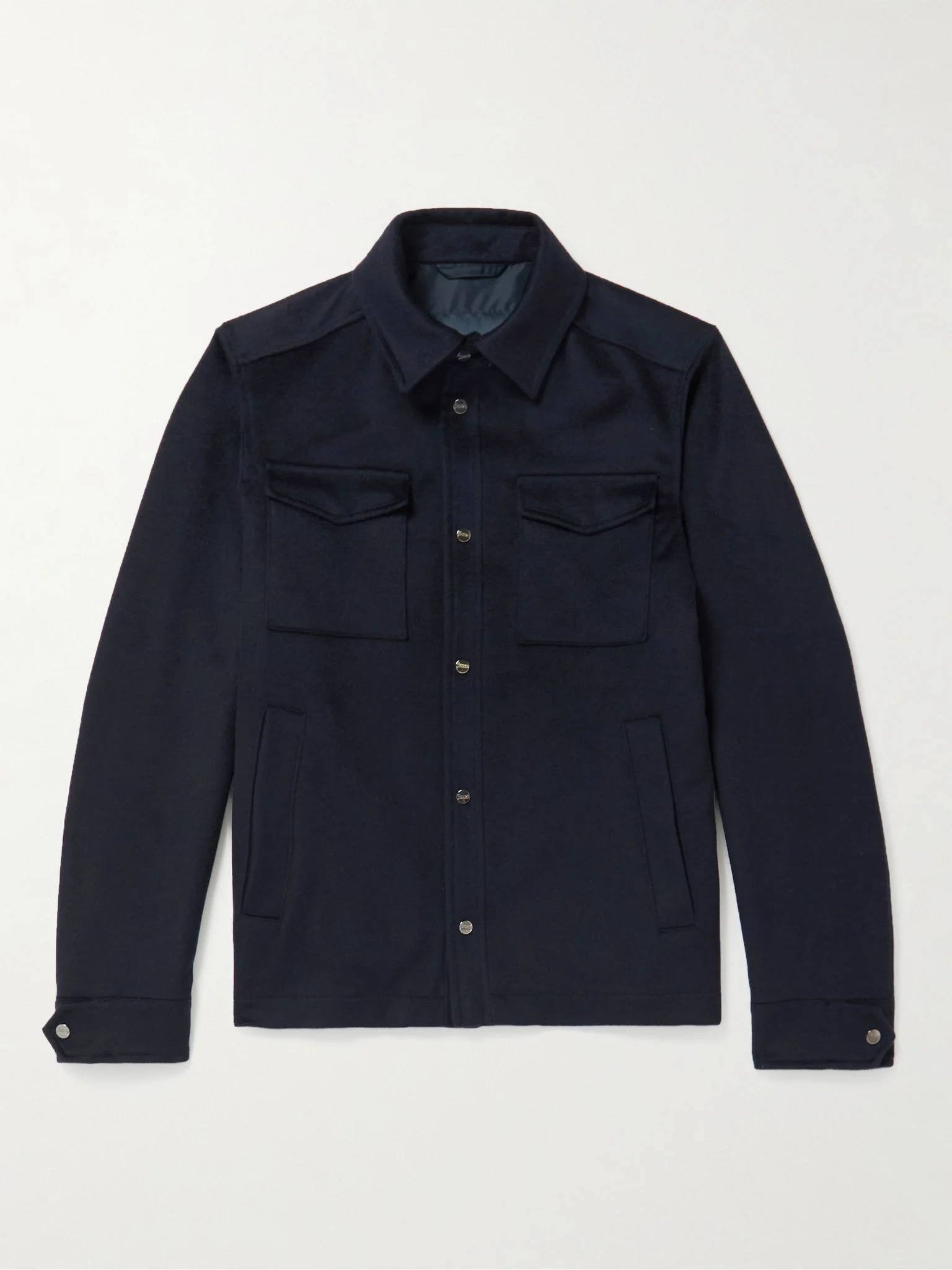 Wool and Cashmere-Blend Shirt Jacket Blue - 1