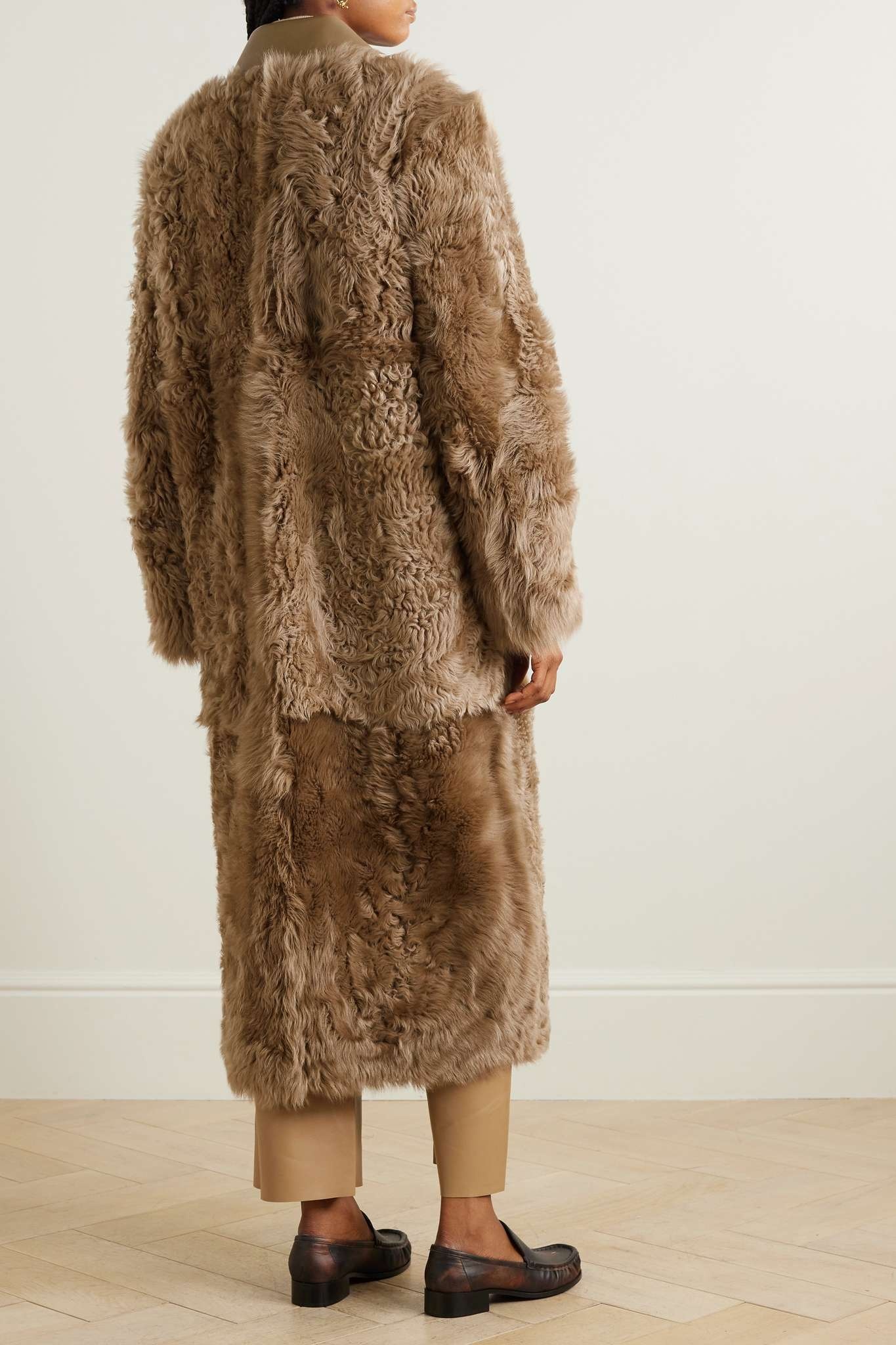 + NET SUSTAIN leather-trimmed shearling coat - 4
