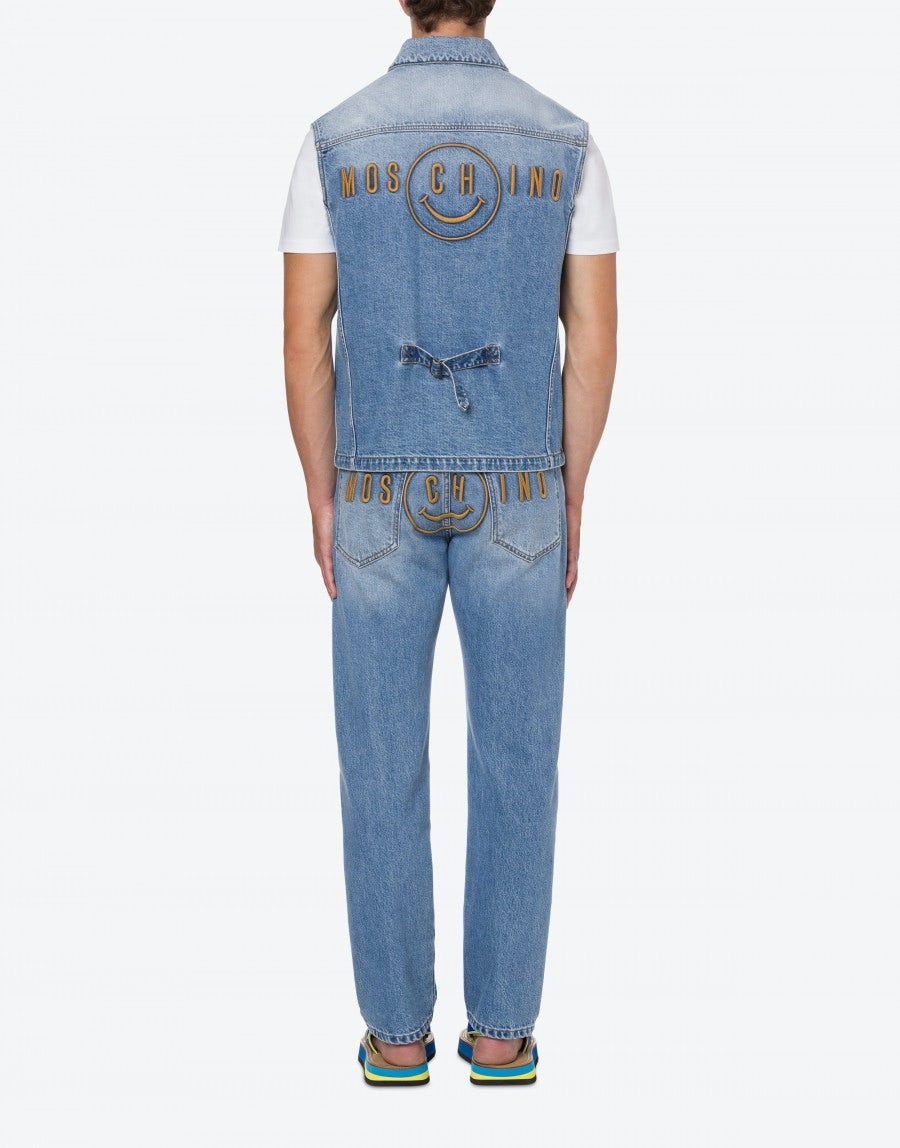 MOSCHINO SMILEY® EMBROIDERY BLUE DENIM VEST - 2