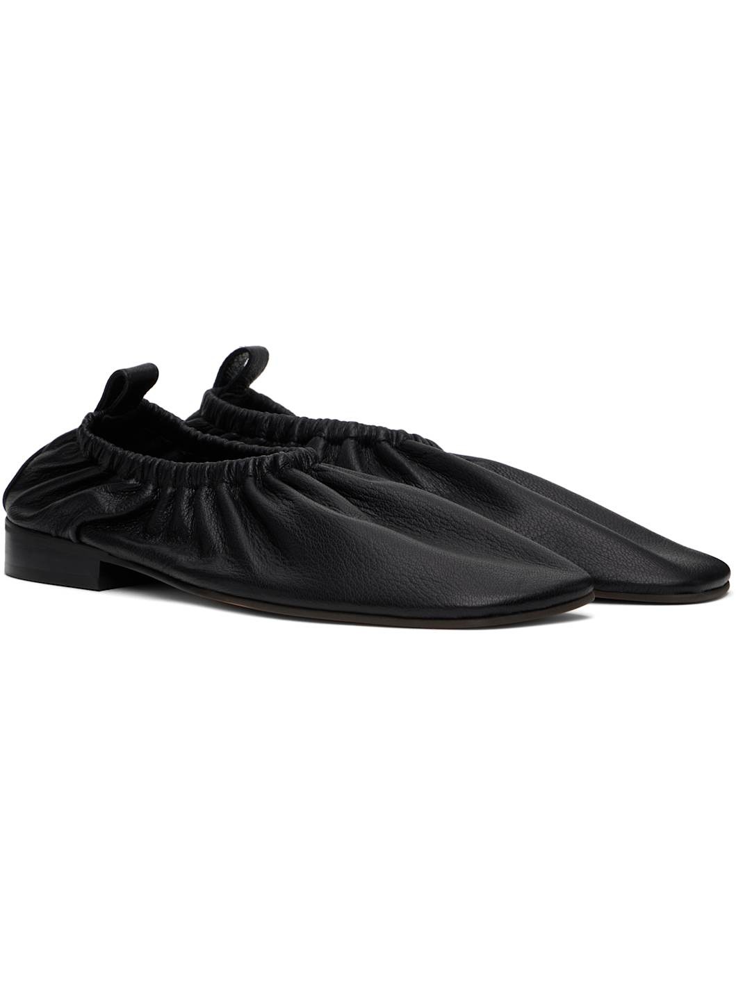 Black Gathered Slip-on Loafers - 4