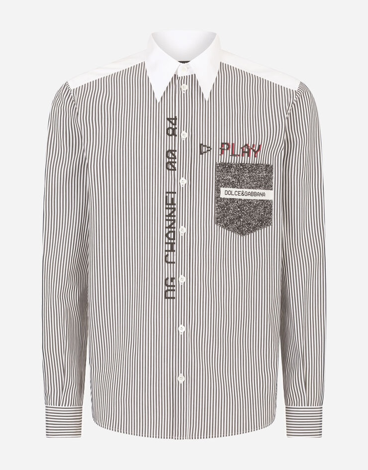 Striped cotton shirt with printed pocket - 3