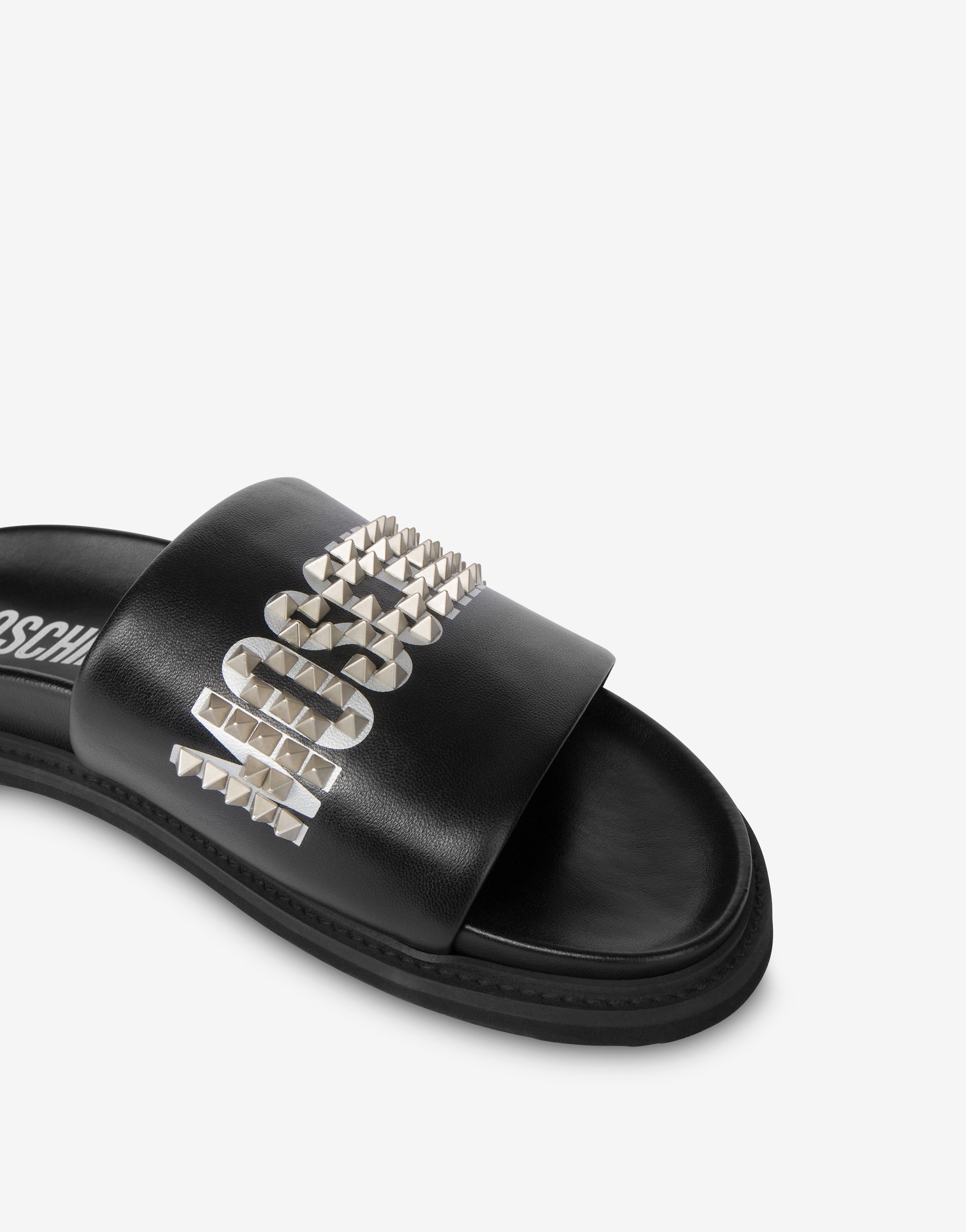 STUDDED LOGO NAPPA LEATHER POOL SLIDERS - 4