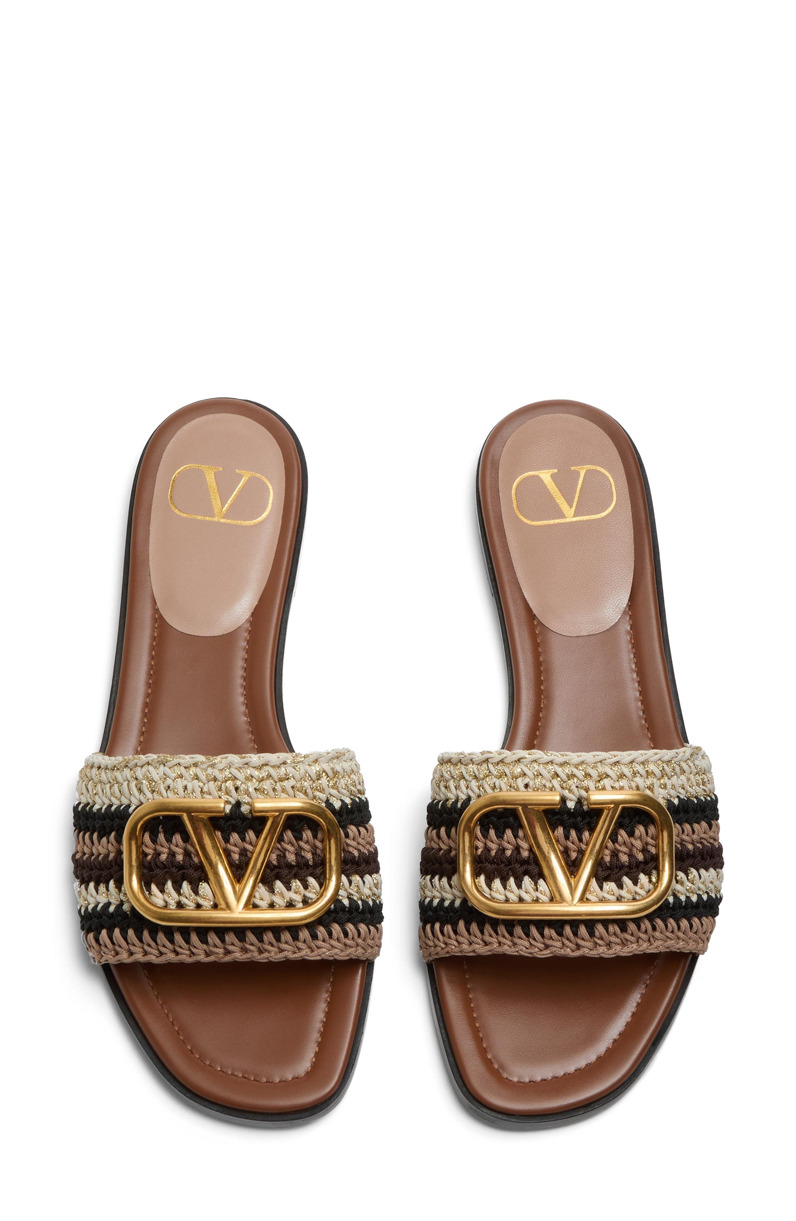 Valentino Garavani VLOGO Crochet Slide Sandal in Ivory/Multi at Nordstrom - 4