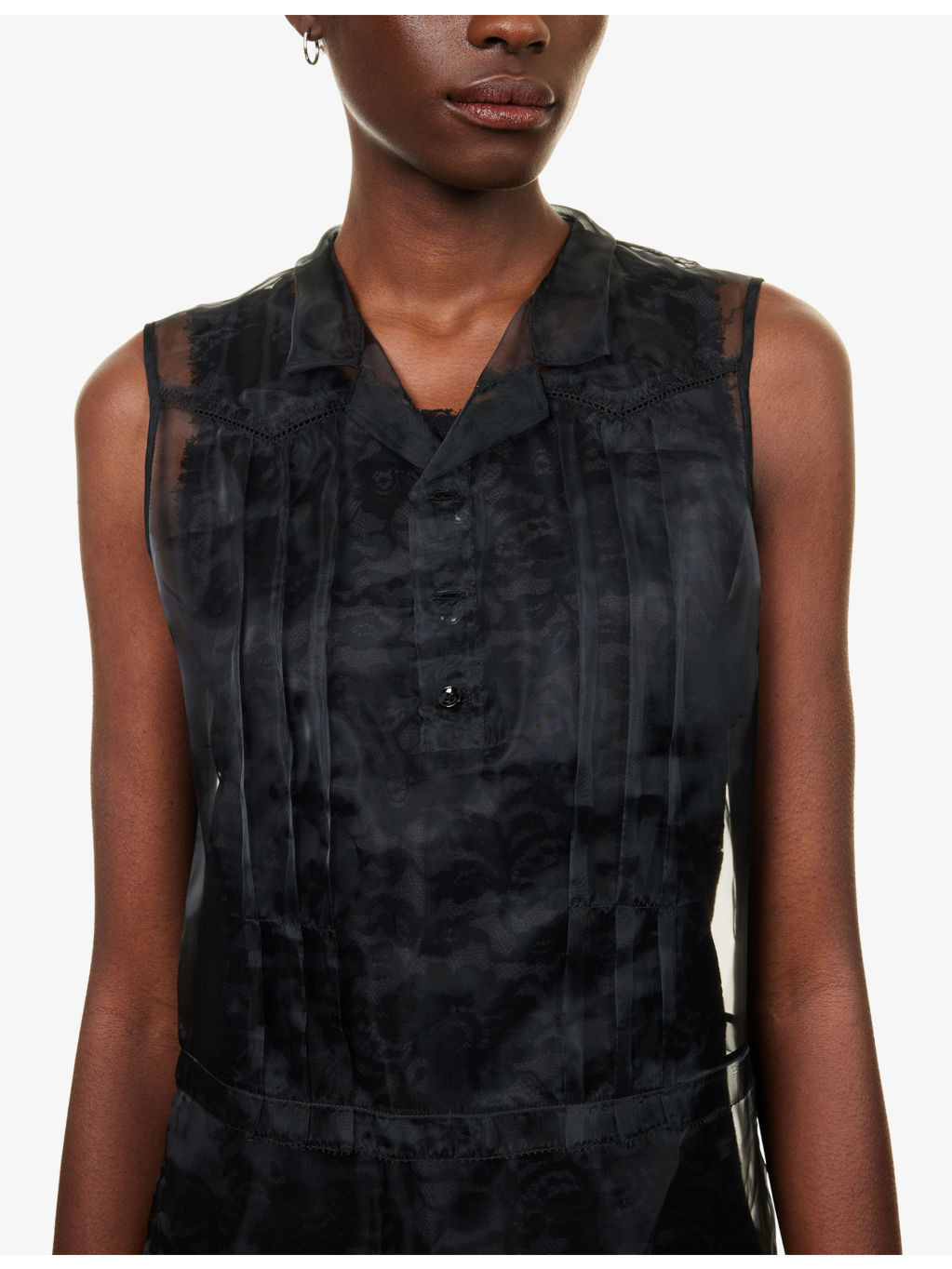 Layered Sleeveless Lace and Tulle Midi Dress - 5