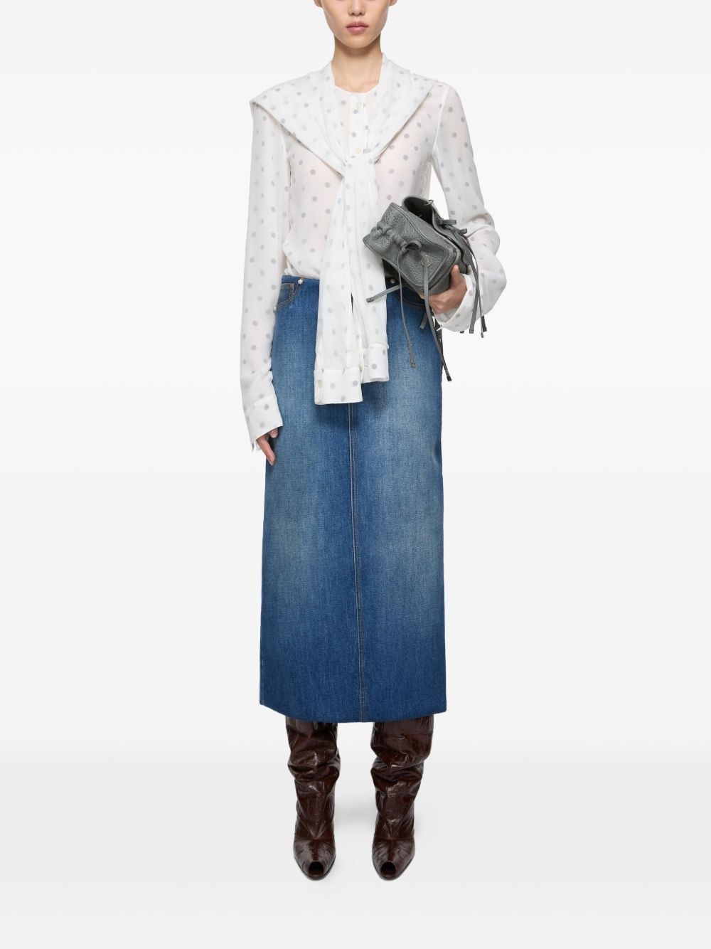 layered tie-neck blouse - 2