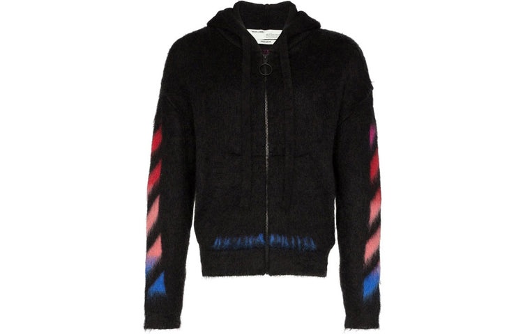 Men's Off-White Nylon Hooded Zipper Knit Black OMHA073E19B020241088 - 2