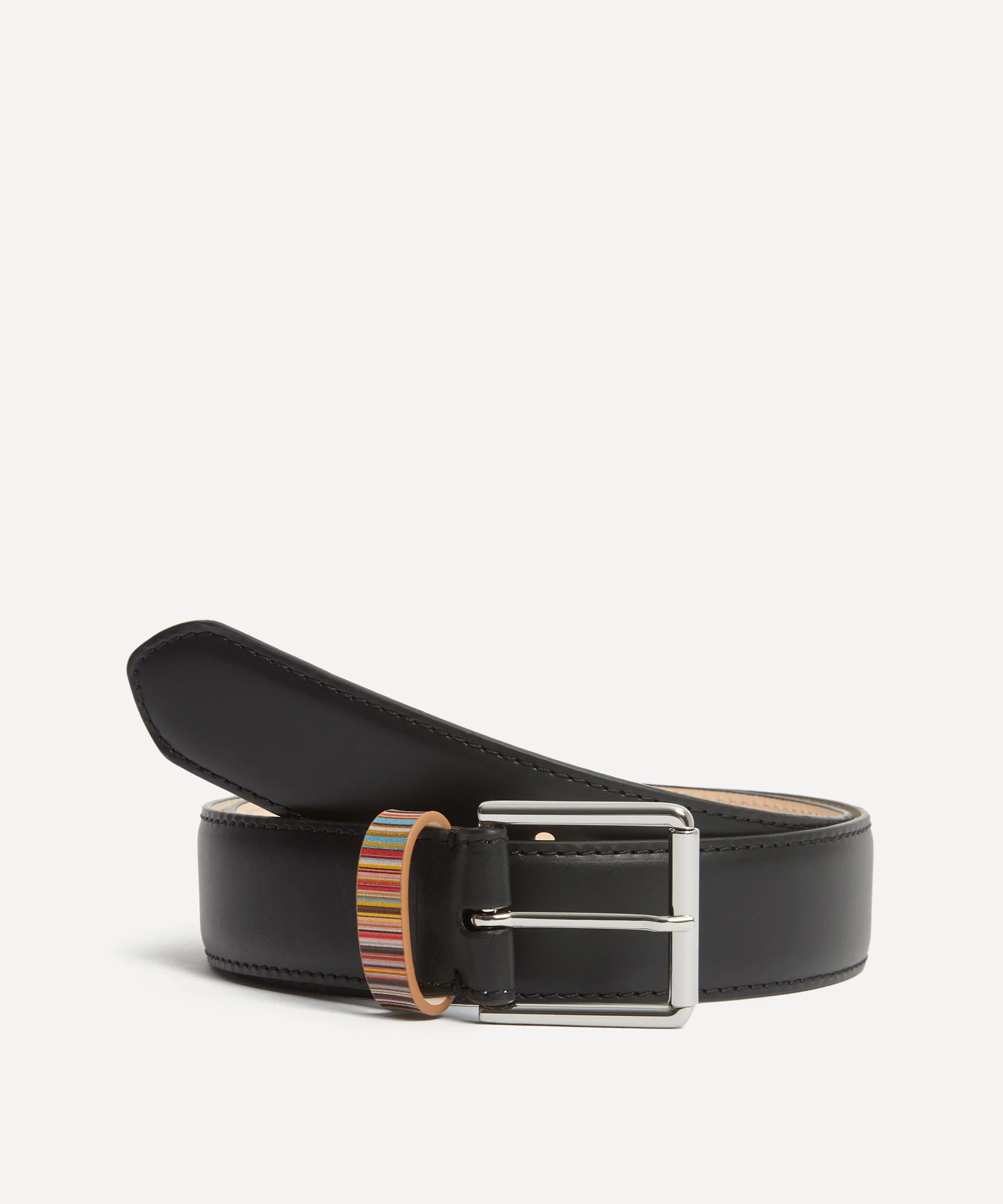 Leather Signature Stripe Keeper Belt - 1