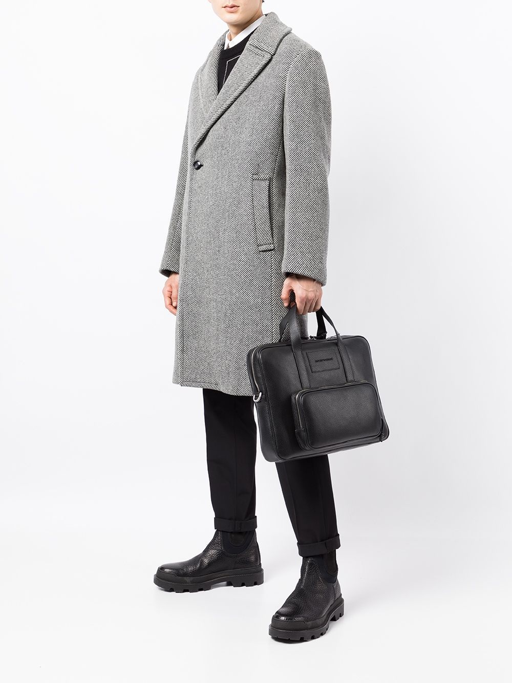 leather logo patch briefcase - 2