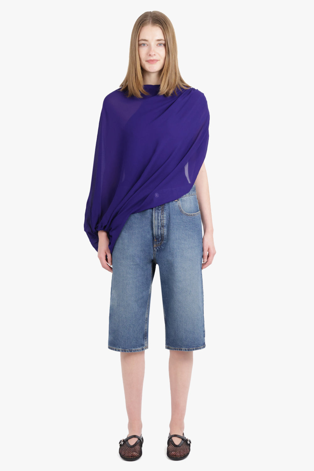 KNIT BAND DENIM JEAN SHORTS | BLUE/BLACK - 4