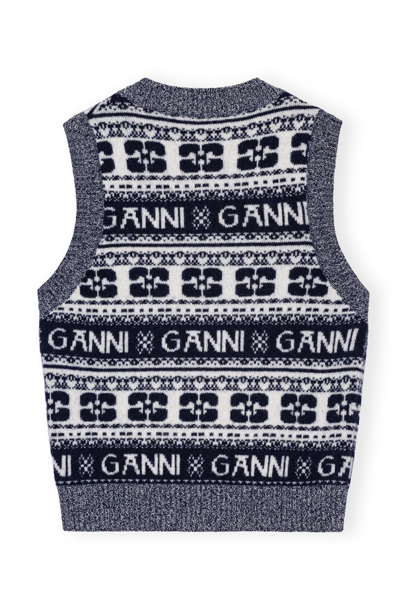 GANNI BLUE LOGO WOOL MIX VEST outlook
