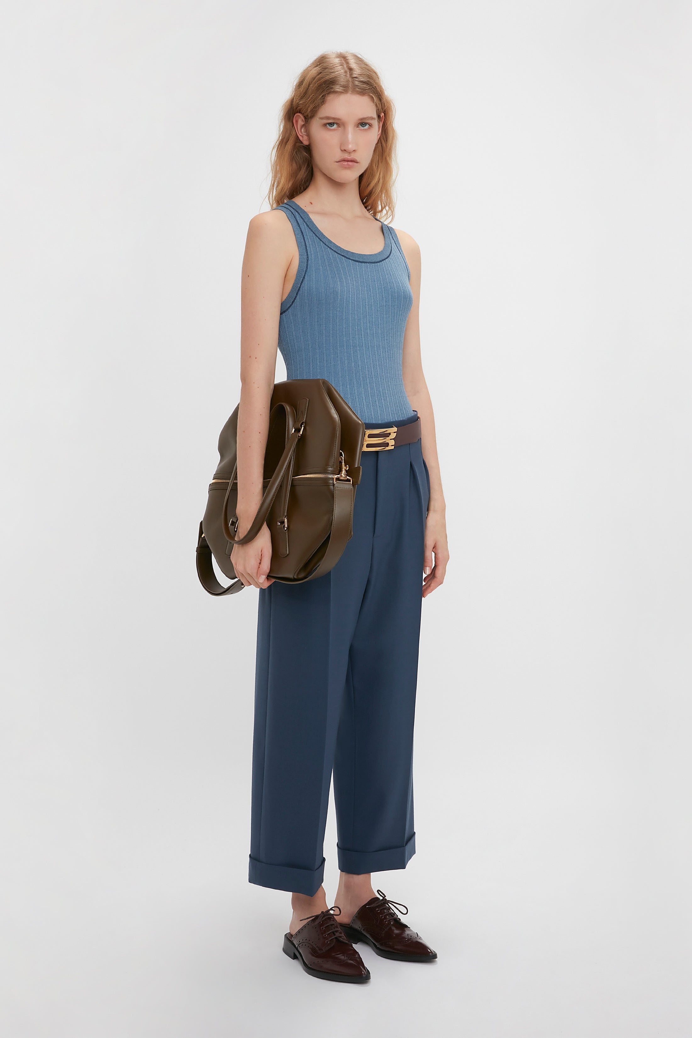 Wide Leg Cropped Trouser In Heritage Blue - 8