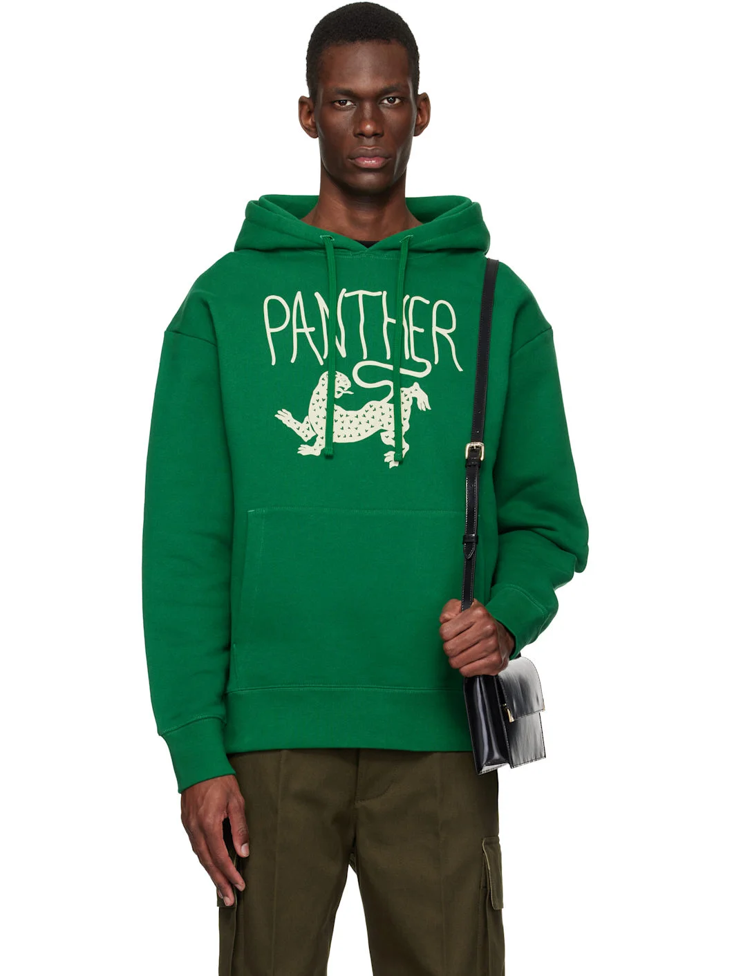 Green Cotton 'Panther' Print Hoodie - 1