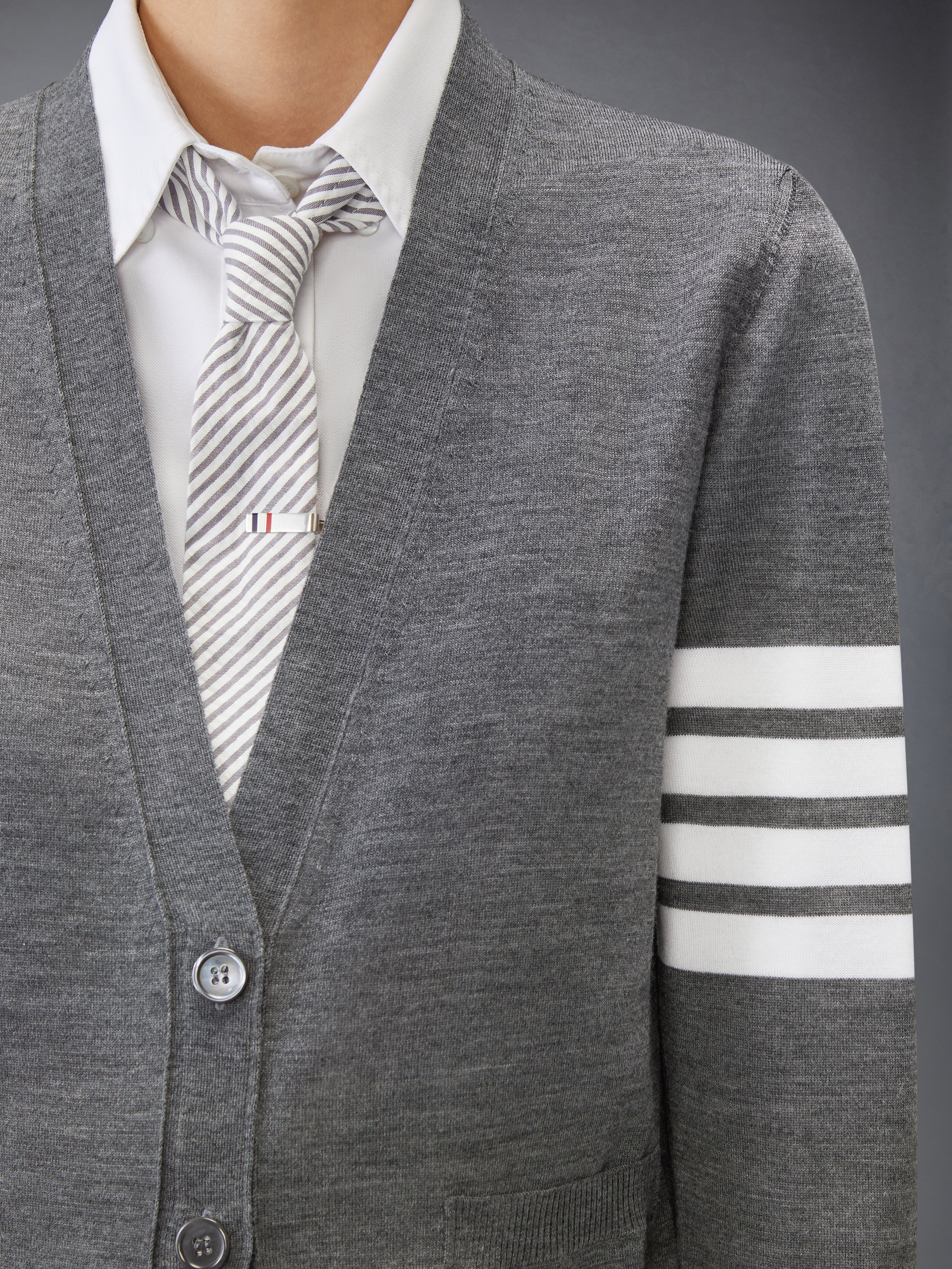 4-Bar stripe V-neck cardigan - 6