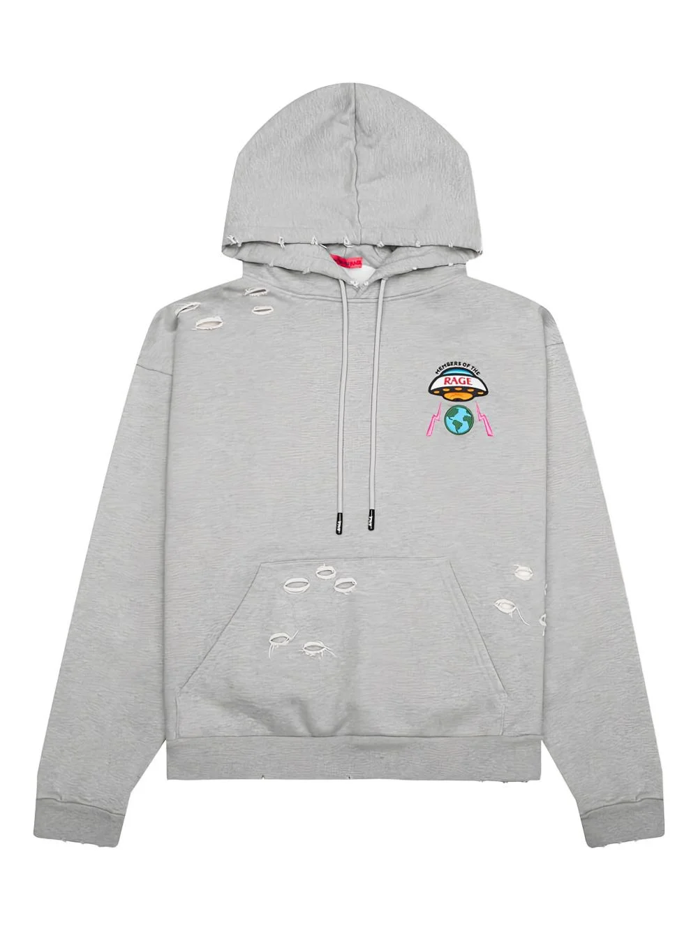 embroidered distressed hoodie - 1