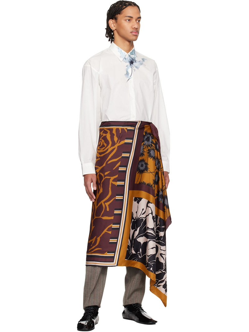 Dries Van Noten Orange & Burgundy Long Wrap Scarf Skirt outlook