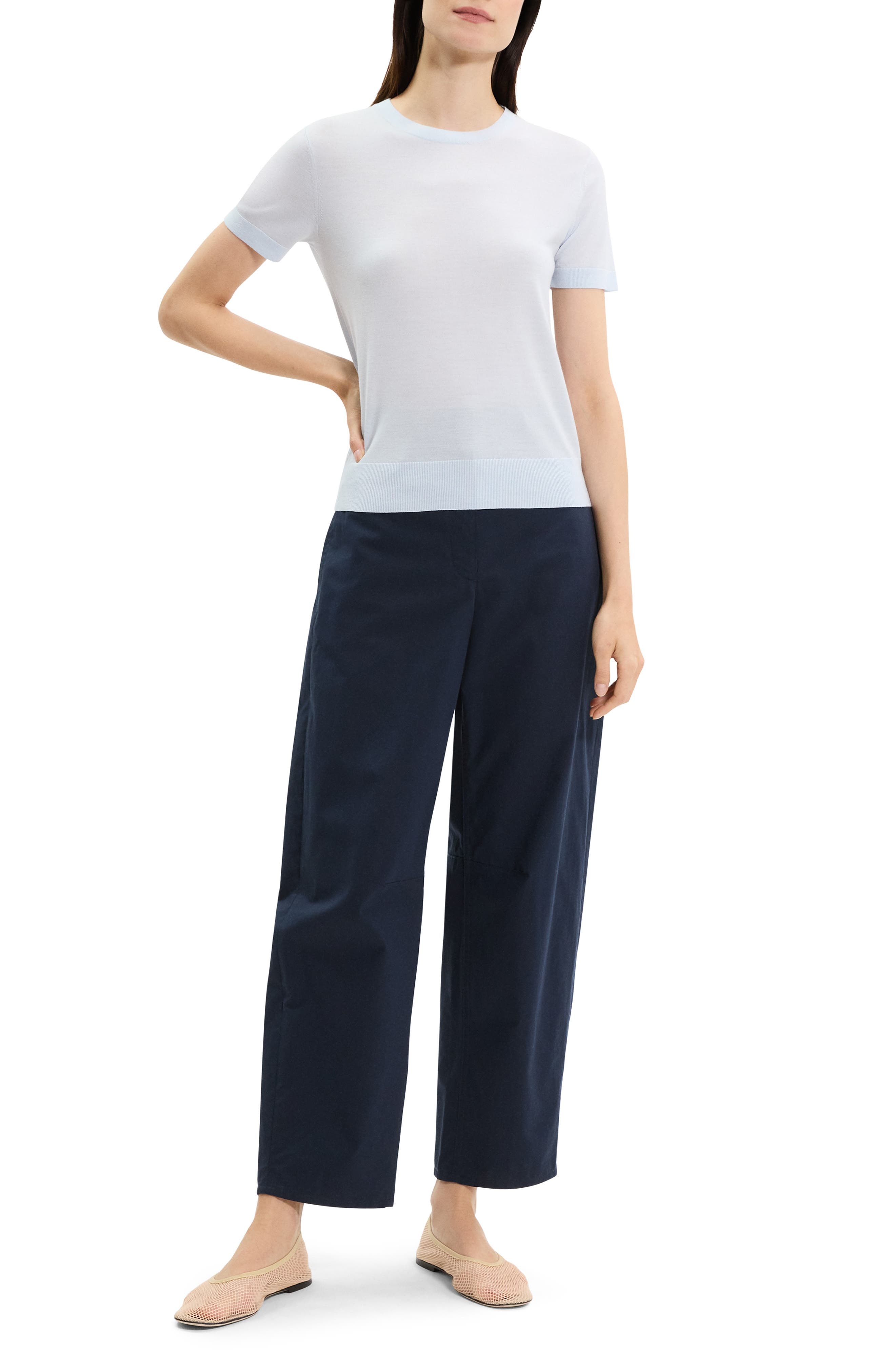 Theory Regal Short Sleeve Wool Sweater in Mist at Nordstrom - 6