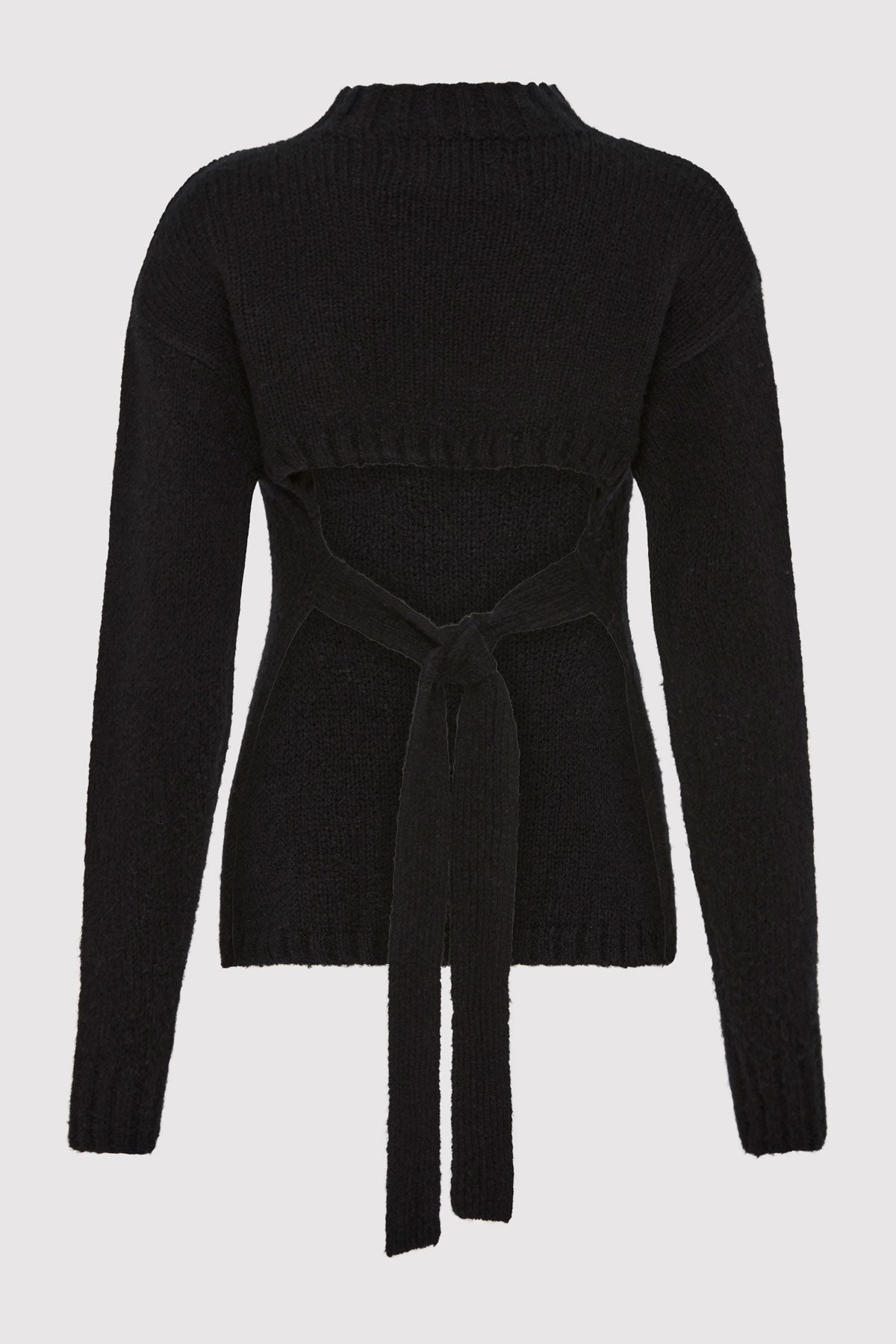 Wool Cashmere Blend Tie Back Jumper - Black - 7