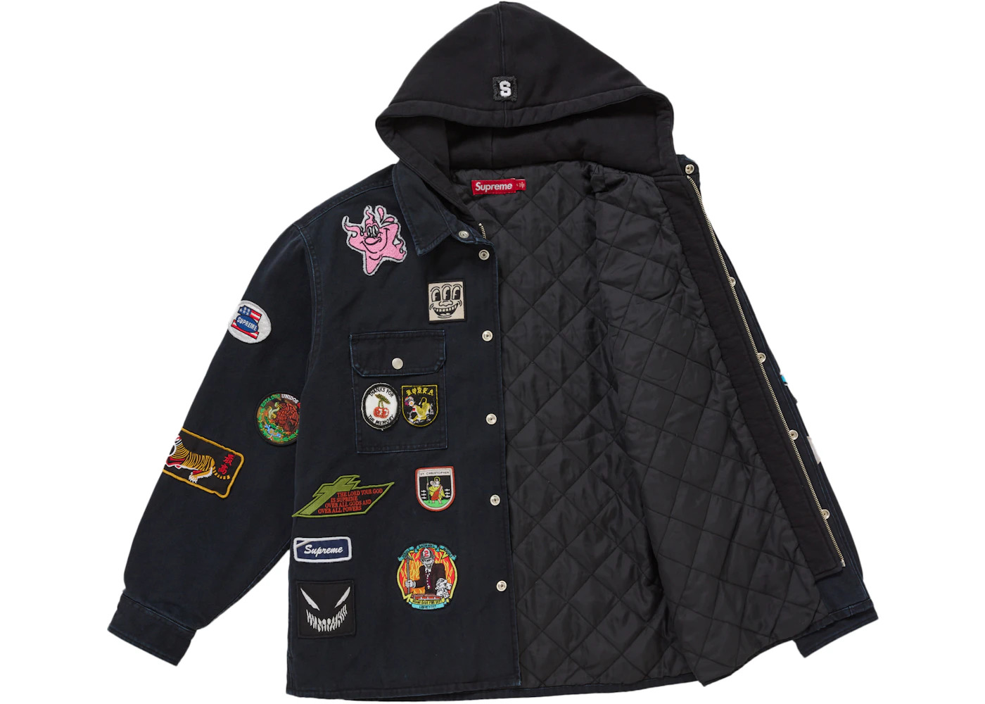 Supreme Patches Hooded Zip Up Shirt Black - 3