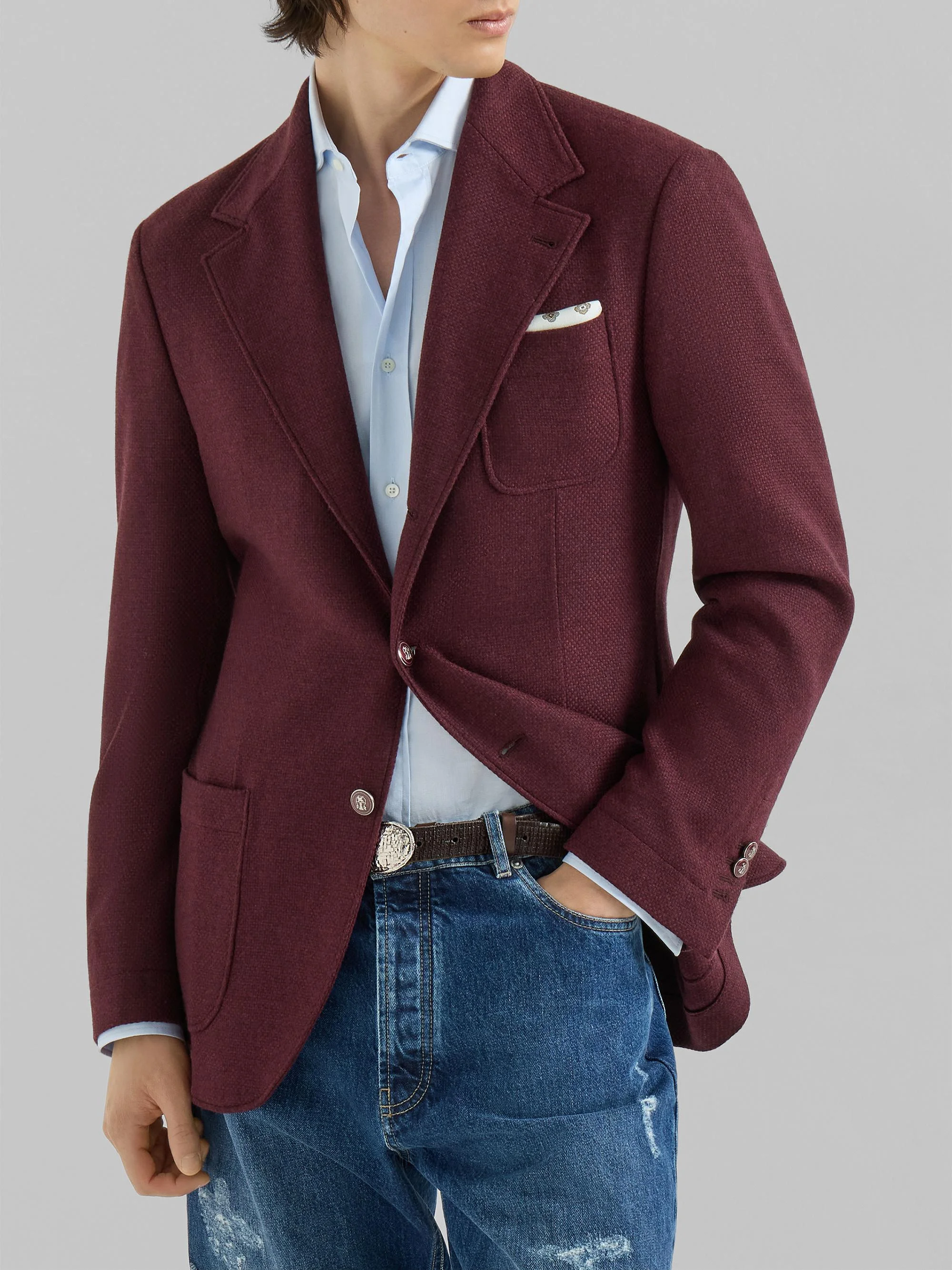 Men's Cashmere Panama Deconstructed Blazer - Burgundy - 1