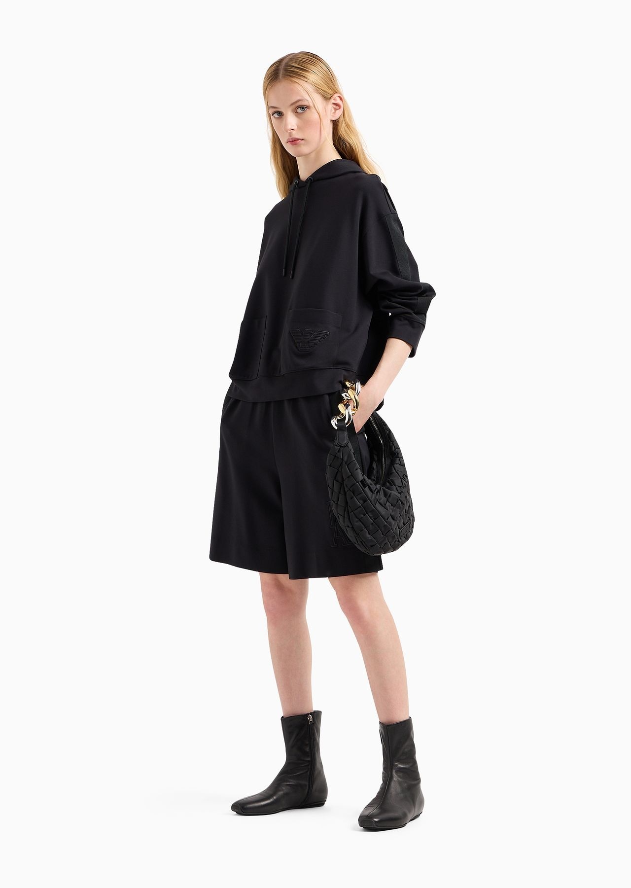 Hooded sweatshirt in Milano-stitch fabric with logo tape - 6