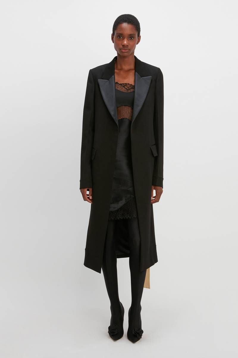 Victoria Beckham Cut Out Crombie Coat in Black outlook