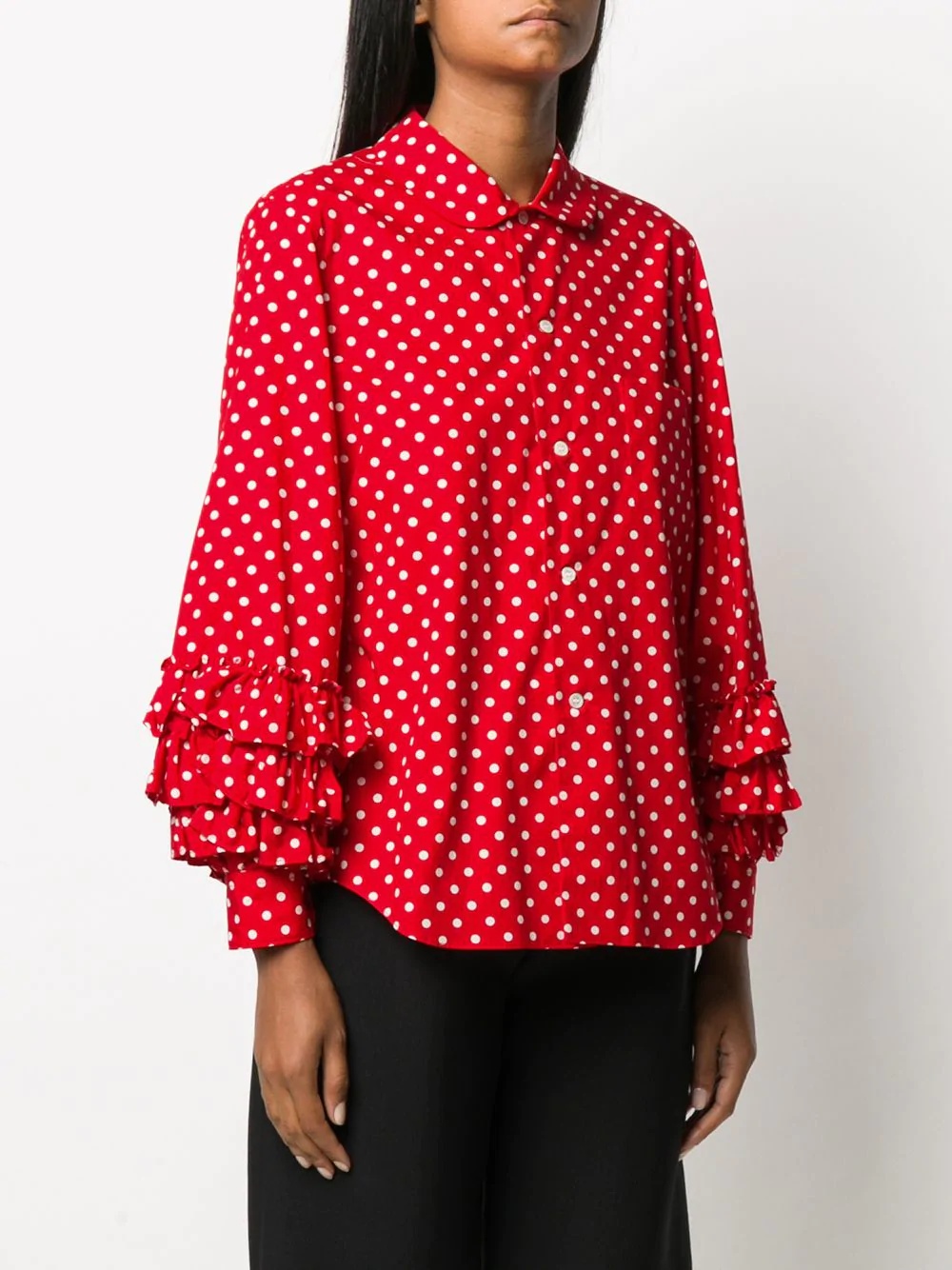 polka dot print ruffle trim shirt - 3